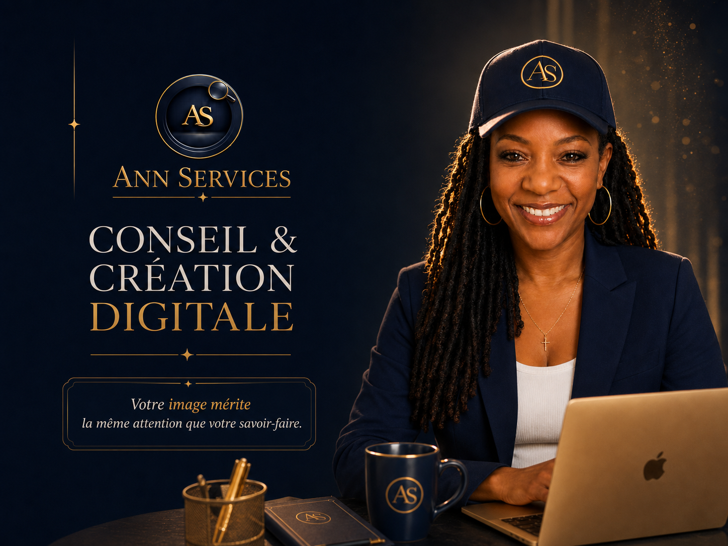 Ann PAULIN dans l’univers bleu nuit et or d’Ann Services