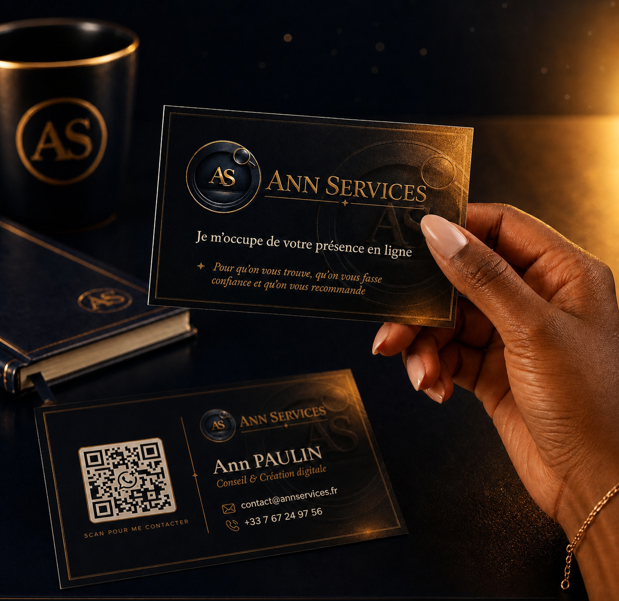 Carte de visite Ann Services avec les coordonnées professionnelles à jour